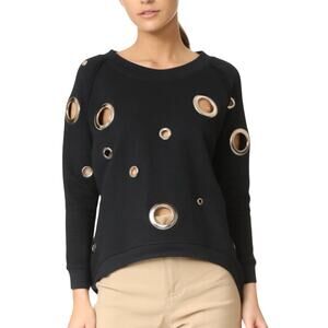 Dodo Bar Or SM Womens Black Scoop Neck Sweatshirt Grommet Detail
